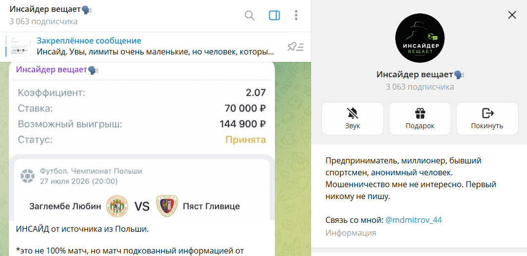 Дата основания проекта в телеграмме Инсайдер вещает