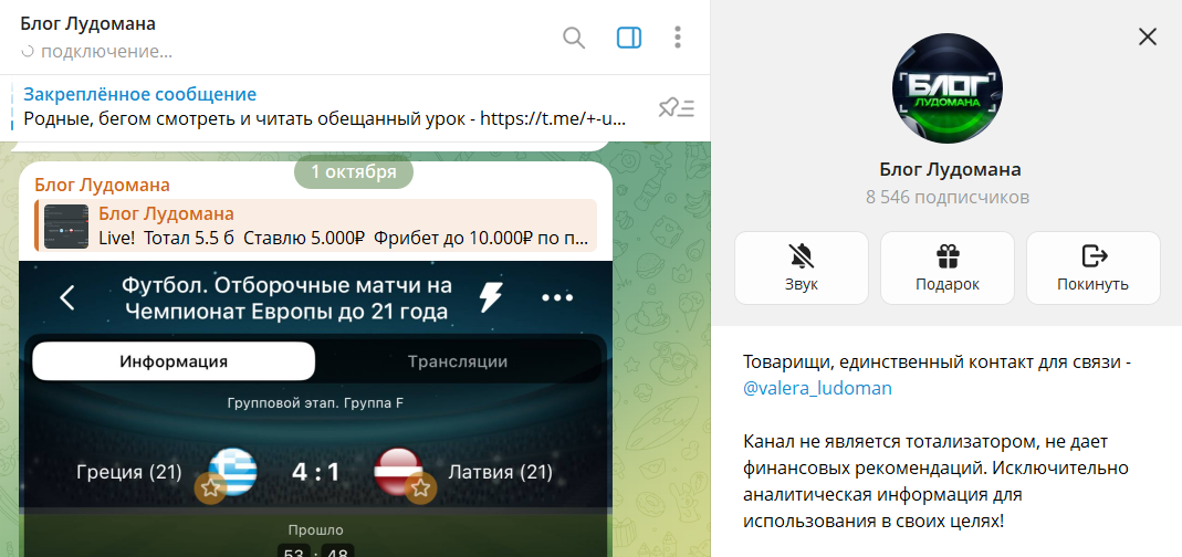 Дата регистрации и подписчики канала Блог лудомана