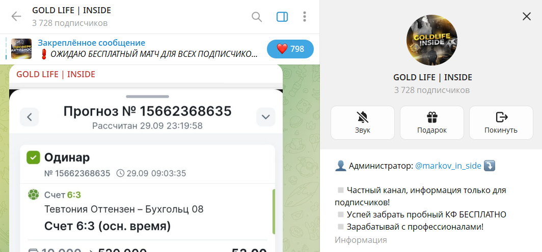 Дата регистрации проекта в телеграмме GOLD LIFE INSIDE