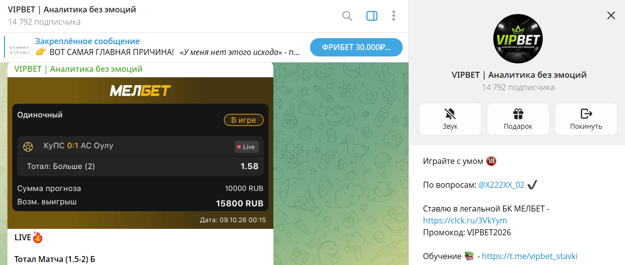 Дата создания канала TG VIPBET Аналитика без эмоций