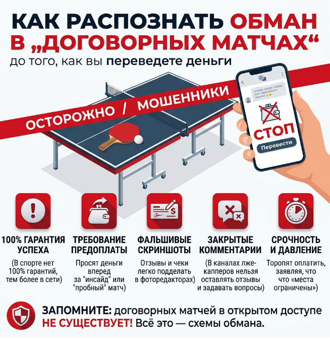 Как распознать обман в договорных матчах по настольному теннису до перевода денег