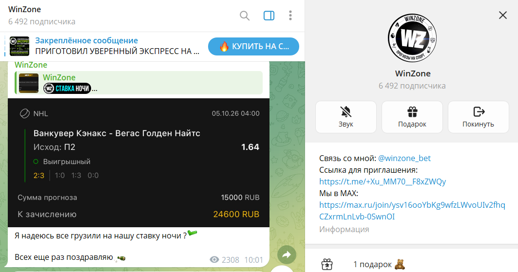 Когда проект в телеграмме WinZone был основан