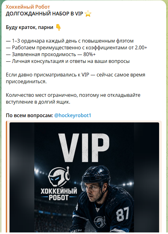 Платная подписка на закрытый канал ТГ Хоккейный робот