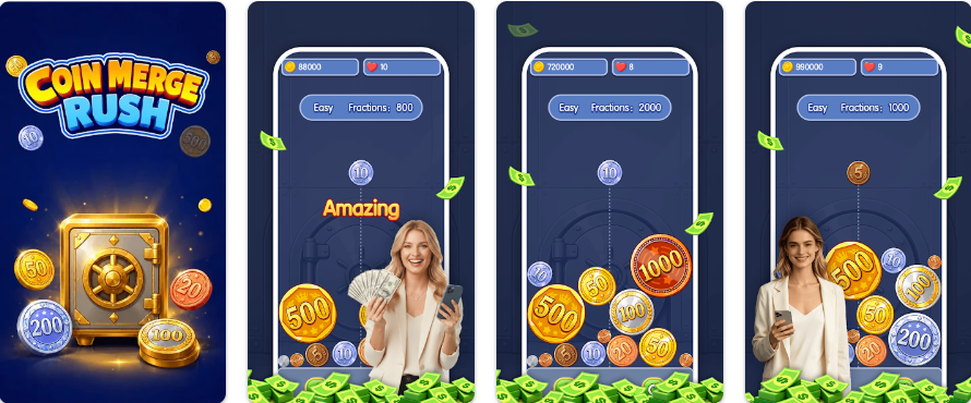 Процесс игры в приложении Coin Merge Rush